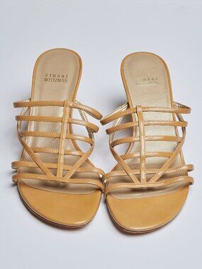 Stuart Weitzman Tan Strappy Kitten Heel Sandals